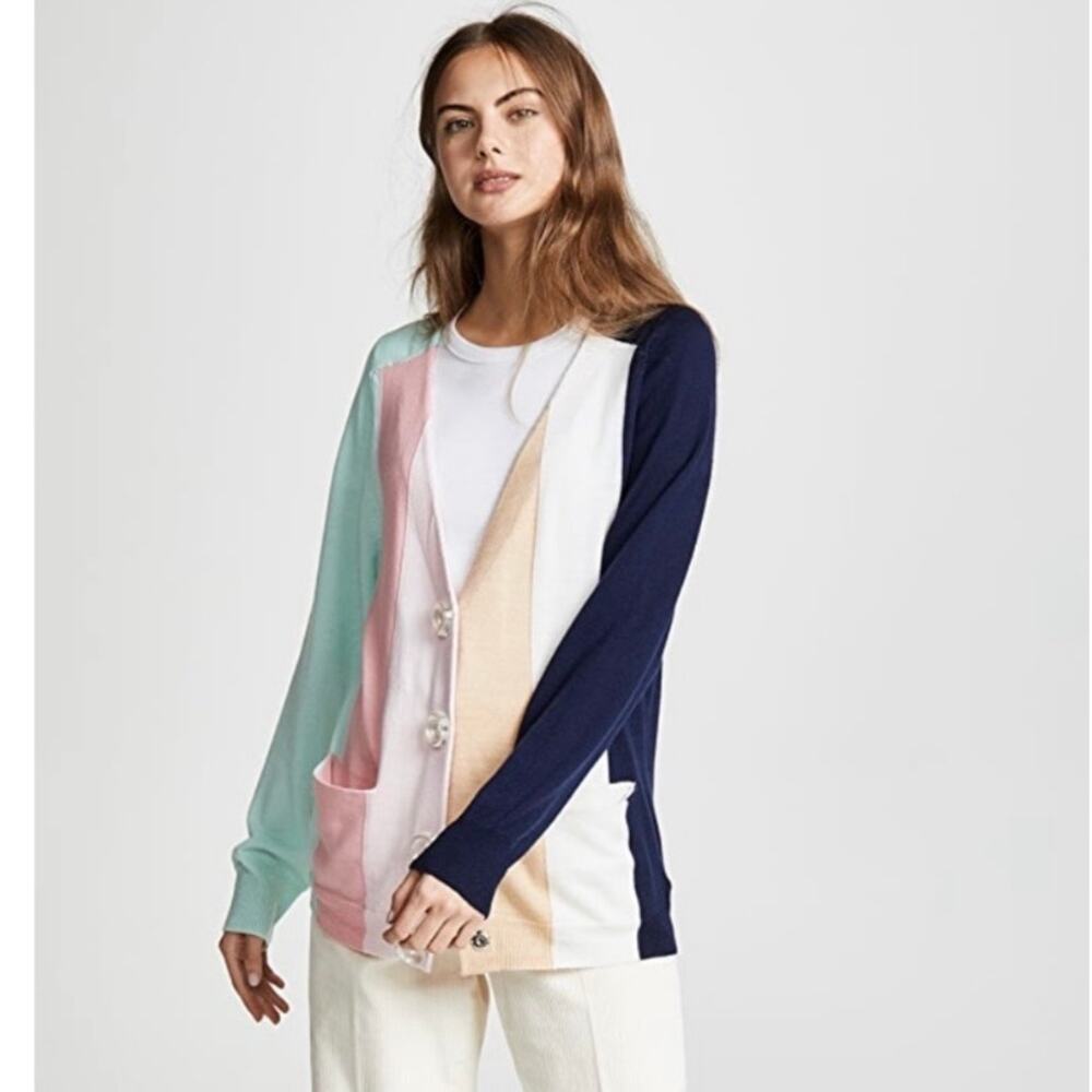 Anthropologie Paper London Dolly Striped Cardigan Sz Small Color Blocked Preppy
